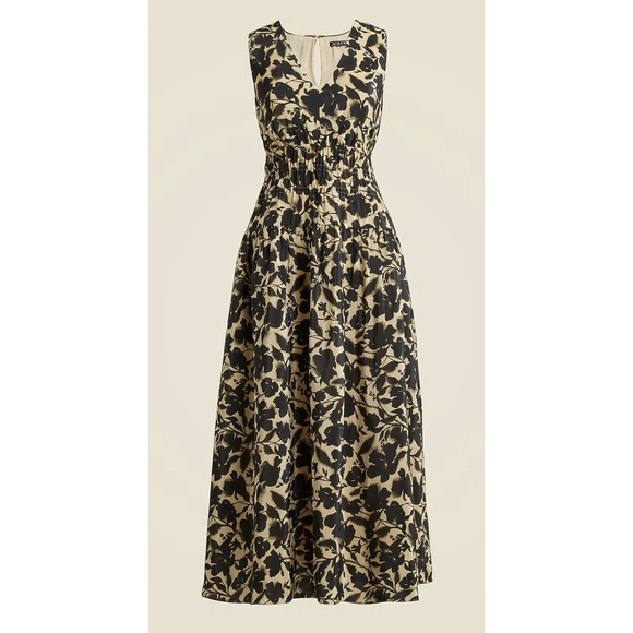 J. Crew Tops - J.Crew L Tall LT Hyacinth Floral Maxi Dress Crepe De Chine Pockets Tan Black